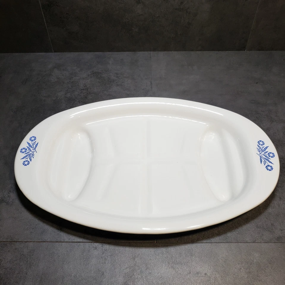 Винтажное овальное сервировочное блюдо из синего василька Corning Ware - Изображение 1 из 4