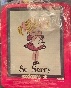 NEW SEALED "So Sorry" Vintage Moppets Needlepoint Kit 738H  8x10 Retro MCM - Picture 1 of 2