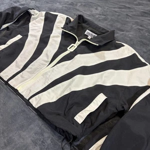 Vintage Mnzbrand Women’s L Cropped Windbreaker Jacket Black White Zip Up Street - Picture 1 of 16
