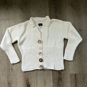 Pure Handknit Sweater M/L Chunky Knit Unique Button Cardigan Art To Wear - Picture 1 of 10