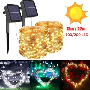 Solar Lichterkette Beleuchtung 100-200 LED Kupferdraht Party Garten Außen NEW - Bild 1 von 18
