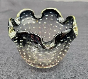 Vintage Murano kontrollierte Blasen grau Rauch schwarz Bullicante Glas Aschenbecher Schale - Bild 1 von 8
