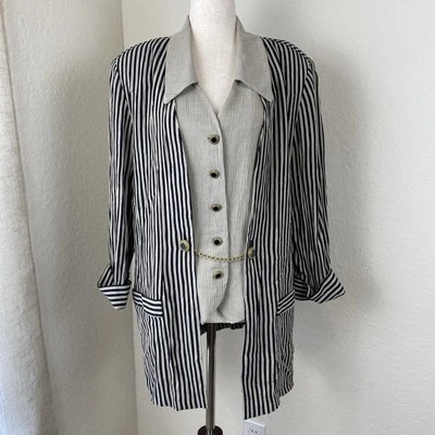 Chaqueta Blazer XL De Colección Para Mujer Rayas Preppy Dinero Antiguo Pirata Capricho Foto 1 de 4
