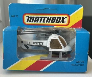 MATCHBOX MB 75 HELICOPTER WHITE/BLACK/SILVER ‘POLICE 36’ DECALS SEALED IN BOX - Picture 1 of 11