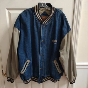 Vintage 90s MV Sport Snapple Natural Beverages Promo Varsity Denim Bomber Jacket - Picture 1 of 13