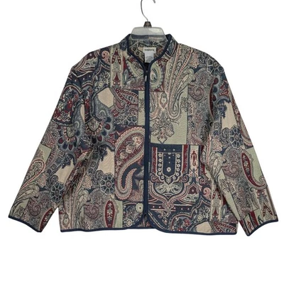 Chaqueta de tapiz BonWorth XL Petite abrigo completo con cremallera estampado de cachemira Foto 1 de 4