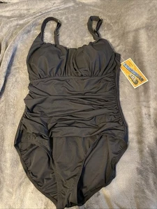 Caribbean Sand swim suit 1pc Black Power Mesh Lining For Slender Look Sz 18 - Picture 1 of 5