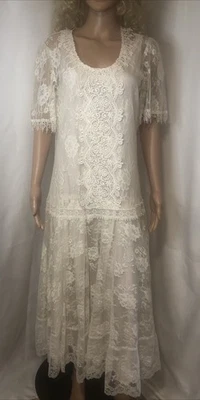 Jessica McClintock Vintage 2pc Gatsby Style Lace Wedding Prom Formal Dress Sz L - Image 1 of 4