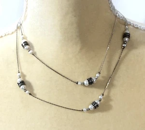 PZ PAZ Israel Necklace Sterling Silver Pearl Station - 36 in Length - Picture 1 of 14