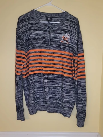 Cleveland Browns Sweater XL Adult Gray Orange Striped Henley Pullover Men Retro Cover