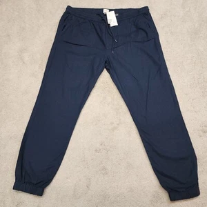 H&M Pants Women XXLarge Blue Pull On Drawstring Elastic Waist Linen Blend NEW - Picture 1 of 9