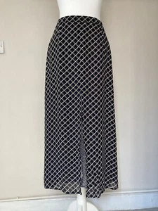 Vintage Betty Barclay Damen Maxirock 2-lagig Muster UK 12 schwarz beige weiß - Bild 1 von 15