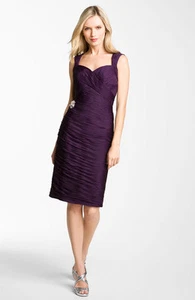 Veni Infantino Sweetheart Pleated Chiffon Sheath Dress `Aubergine` $378 Size 6 - Picture 1 of 3