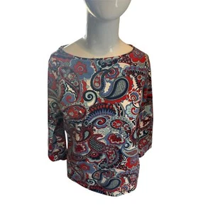 Talbots Top for Women Crew Neck Long Sleeves Sz MP 95% Cotton Multicolored - Picture 1 of 5