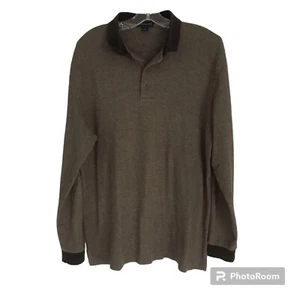 Lands’ End Brown Long Sleeve Herringbone Polo Men’s Large - Picture 1 of 8