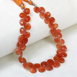 Natural Sunstone Gems 8 to 10 mm Size Faceted Heart Briolette Beads 9" Strand - Picture 1 of 7