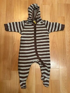 H&M Kinderkleidung langarm Strampler mit Kapuze in Grau/Braun Gr. 62 - Bild 1 von 1
