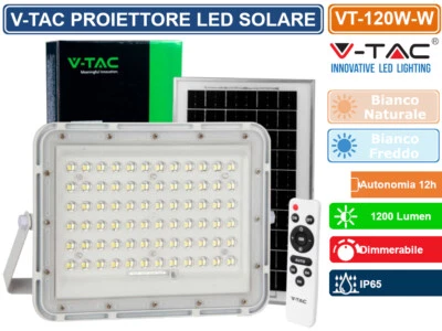 V-TAC VT-120W FARO LED FLOODLIGHT 15W BIANCO PANNELLO SOLARE TELECOMANDO - IP65 - Immagine 1 di 4