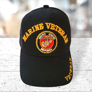 U.S. Marine Veteran Embroidered USMC Logos Baseball Cap Hat Curved Bill Black - Picture 1 of 6