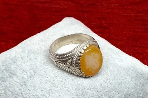 Yemeni 925 Sterling Silver Yellow Aqeeq/Agate Men Ring-10 US/ U UK Size - Picture 1 of 7
