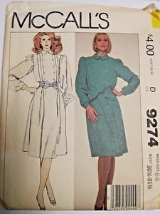 Shirt Dress Tie Belt 6 8 McCalls 9274 Sewing Pattern UC VTG 80s Classic Collared - Picture 1 of 8