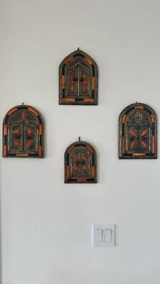 Espejo de pared marroquí, espejo hecho a mano de hueso de latón, espejo de arco, espejo de metal Foto 1 de 4