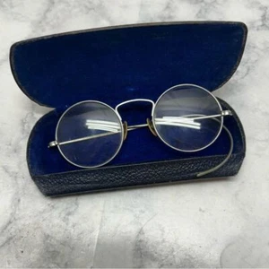 Unbranded 1920's wire circle antique eyeglasses side missing w hard case Vtg - Picture 1 of 9