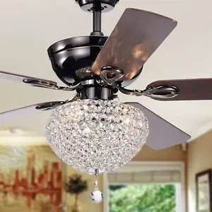 Taliko Black 52-inch 3-light Lighted Ceiling Fan Crystal Basket Shade Remote - Picture 1 of 5
