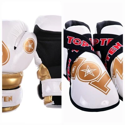 TOPTEN SUPER-LIGHT WHITE GOLD перчатка загрузки переключатель ремень KARATE TKD безопасности GEAR комплект - Изображение 1 из 4