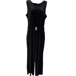 Chicos Jumpsuit Womens 3 Black Velvet Sleeveless Belted Jumpsuit Whimsigoth - Picture 1 of 10