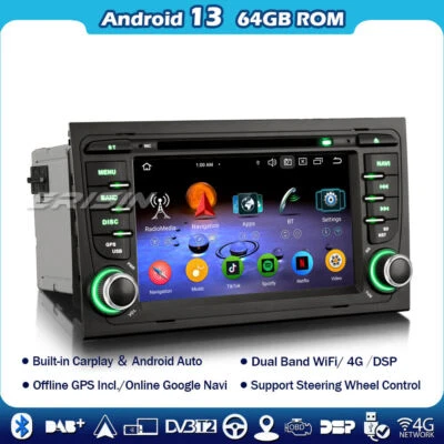 64GB 8-Core Android 14 Car Stereo Sat Nav GPS Audi A4 S4 RS4 8E 8F B9 Seat Exeo - Image 1 of 4