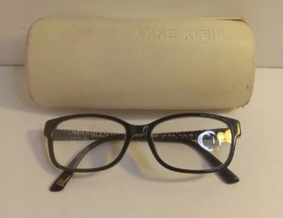 Anne Klein AK8047 (001) Eyeglass Frames Black/Zebra Print Rectangle 52-15-135 - Image 1 of 4
