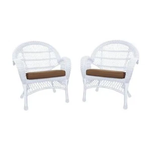 Jeco Wicker Chair in White with Brown Cushion (Set of 4) - Picture 1 of 1