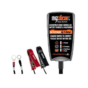 OzCharge 6/12 Volt 1 Amp Battery Charger Trickle Maintainer for HD Harley