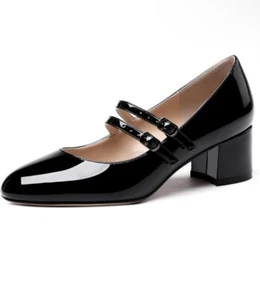 WAYDERNS Women's Adjustable Strap Mary Jane Round Toe Low Chunky Heel Size 8.5 - Picture 1 of 11