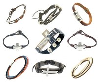 Black Brown Leather Cord Bracelet Wrap Around Wristbands Strap Crucifix Cross