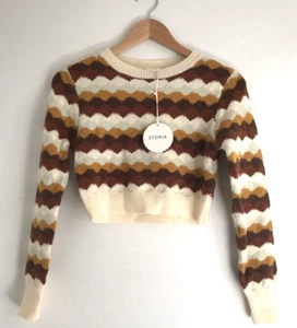 NEW Anthropologie Storia Womens Sweater Retro Stripe Cropped NWT Crewneck Sz S - Picture 1 of 5