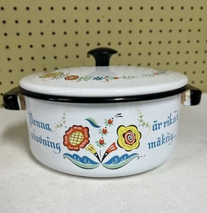 Vintage Berggren Enamelware 2 qt. Stockpot with Lid Floral Cookware Enamel - Picture 1 of 7