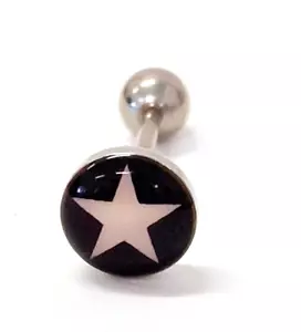 Zungenring Logo schwarz mit rosa Stern 14 Stärke 5/8" Stahl Langhantel - Bild 1 von 3