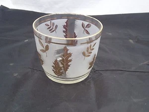 Vintage HAZEL ATLAS 1950's Ice Bucket Serving Bowl Gold Frosted Leaf Pattern - Picture 1 of 5