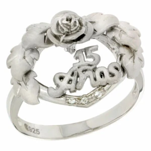 925 Sterling Silber Blumenquitte 15 Años Quinceañera Ring Plata Solida Anillo - Bild 1 von 3