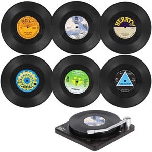 6Pcs Creative Vinyl Record Cup Drinks Coaster Holder Mat Placemat Home Tableware - Picture 1 of 7