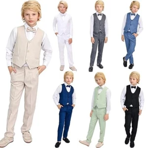 Classic Boy Suits Wedding Formal Suits For Boys Customized Slim Fit Pants Vests - Picture 1 of 20