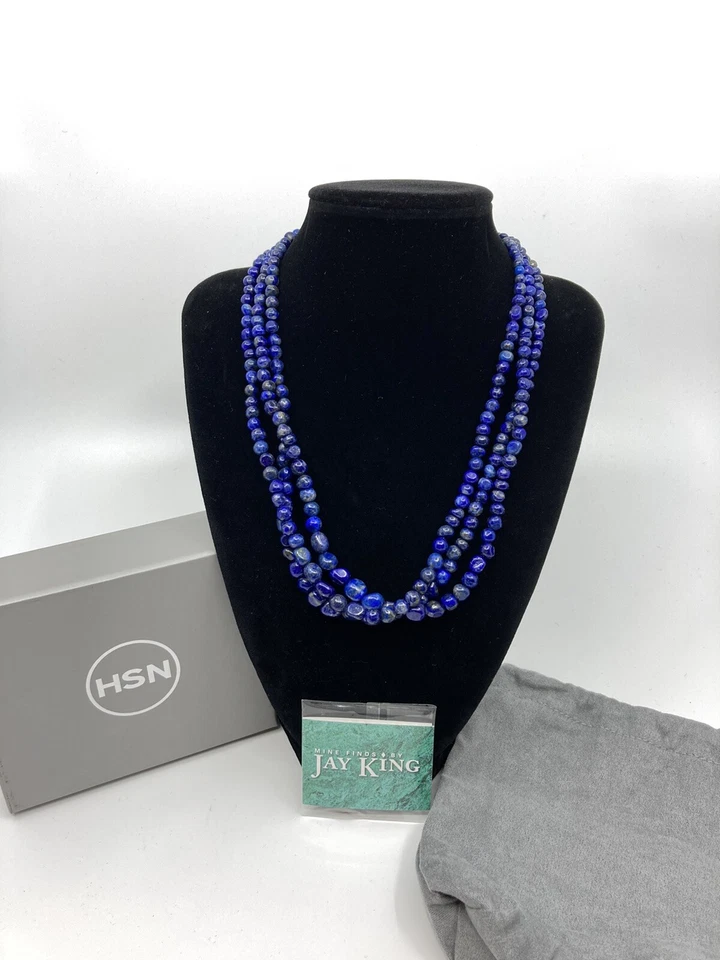 Jay King Mine Finds Sterling Silver 3 Strand Lapis Bead 18" Necklace 695648