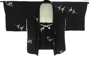 Chaqueta Kimono Haori Japonesa Vintage Seda Negra Cresta Familiar Altura 31.1 pulgadas - Imagen 1 de 23