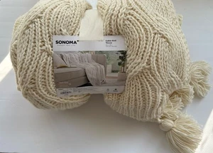 Sonoma Creme Elfenbein Zopfmuster Kuschelig Grob Überwurf Decke 50x60 - Bild 1 von 2