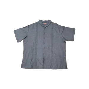 Havanera Gray Button Down Shirt Size 3XLT Short Sleeve Linen Blend Big & Tall - Picture 1 of 8