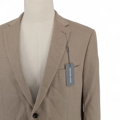 Мужское шерстяное шелковое кашемировое спортивное пальто Michael Kors классический крой блейзер желтовато-коричневое 44 S - Изображение 1 из 4