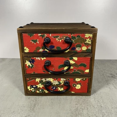 Mini cómoda japonesa vintage de madera Tansu y chiyogami 5,75" 3 cajones Foto 1 de 4