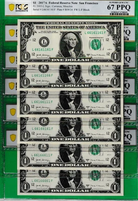 $1  Federal Reserve Note BINARY Serial Numbers 66161161 PCGS 67 **PRICE FOR ONE* - Image 1 of 2